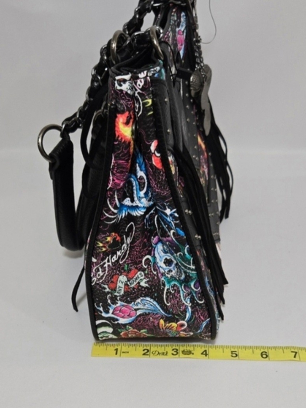 Ed Hardy NWT! Tattoo Print Fringed Shoulder Bag/Satchel - Picture 6 of 12